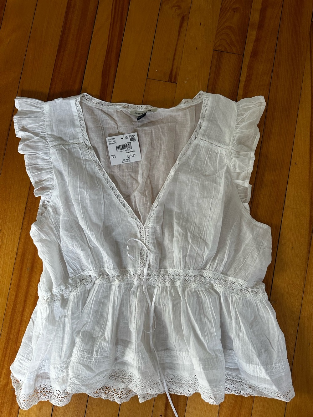 100% Cotton White Lace-Trim Peplum Top